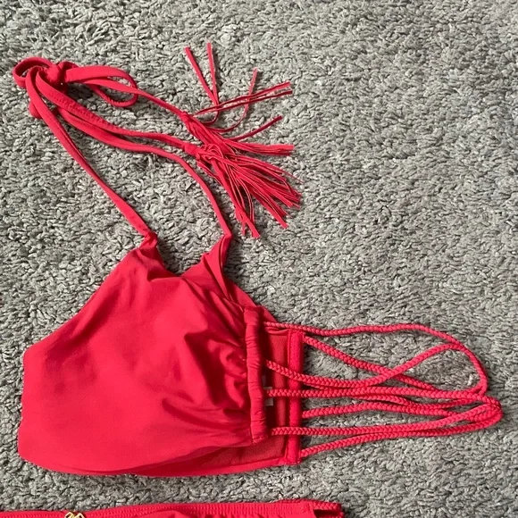 Pilyq Coral Red Bikini Set/PilyQ Rouge Braided Zen Bikini - Picture 9 of 10